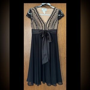 Black & Nude Embellished V-Neck Fit-and-Flare Dress